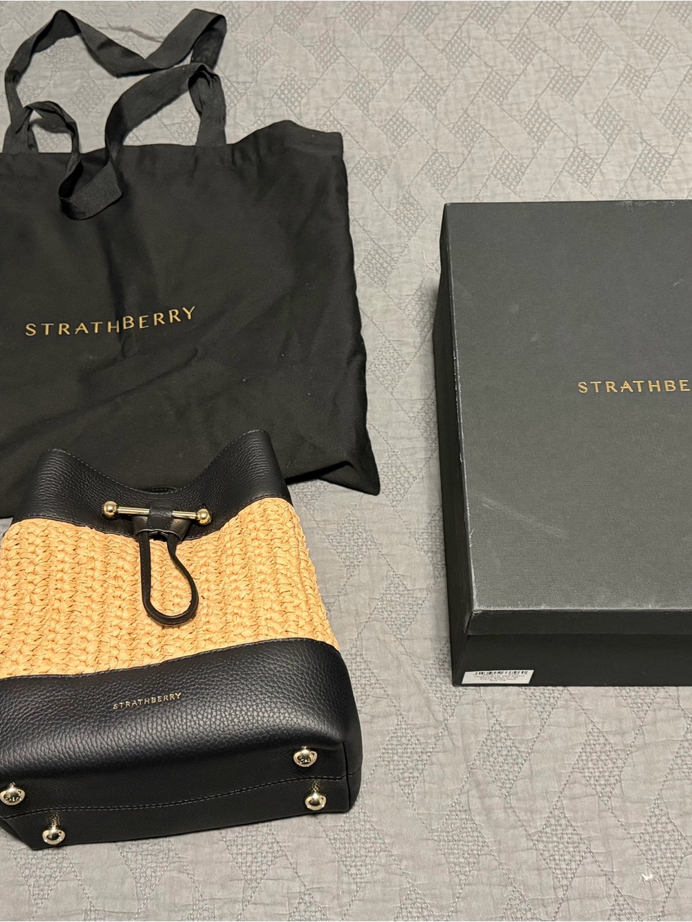 Strathberry Osette Midi in Raffia with Black leather - Picture 8 of 12